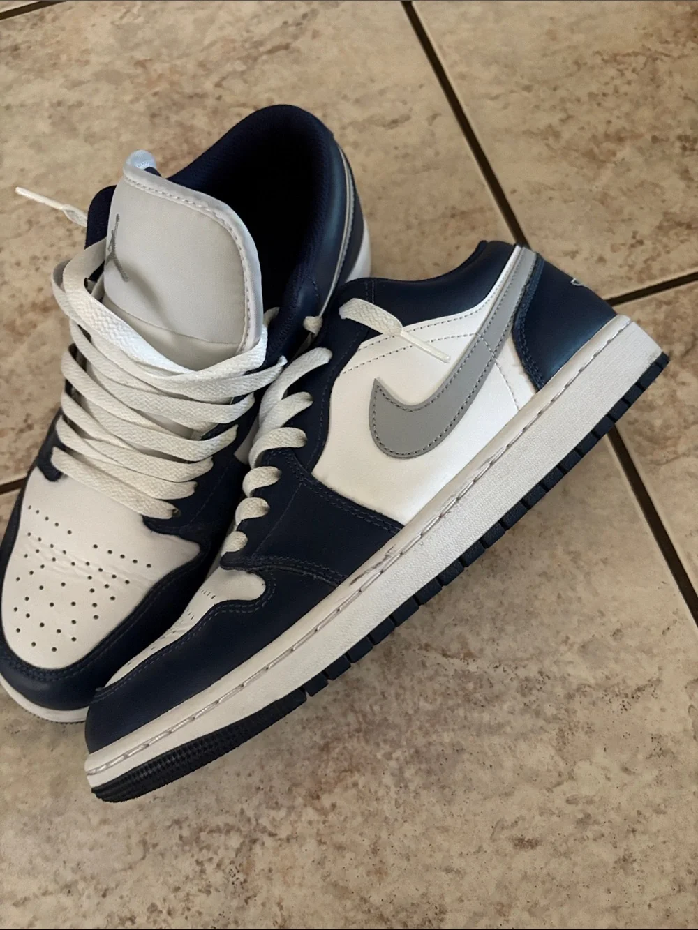 Jordan Low Top Sneakers in White and Navy